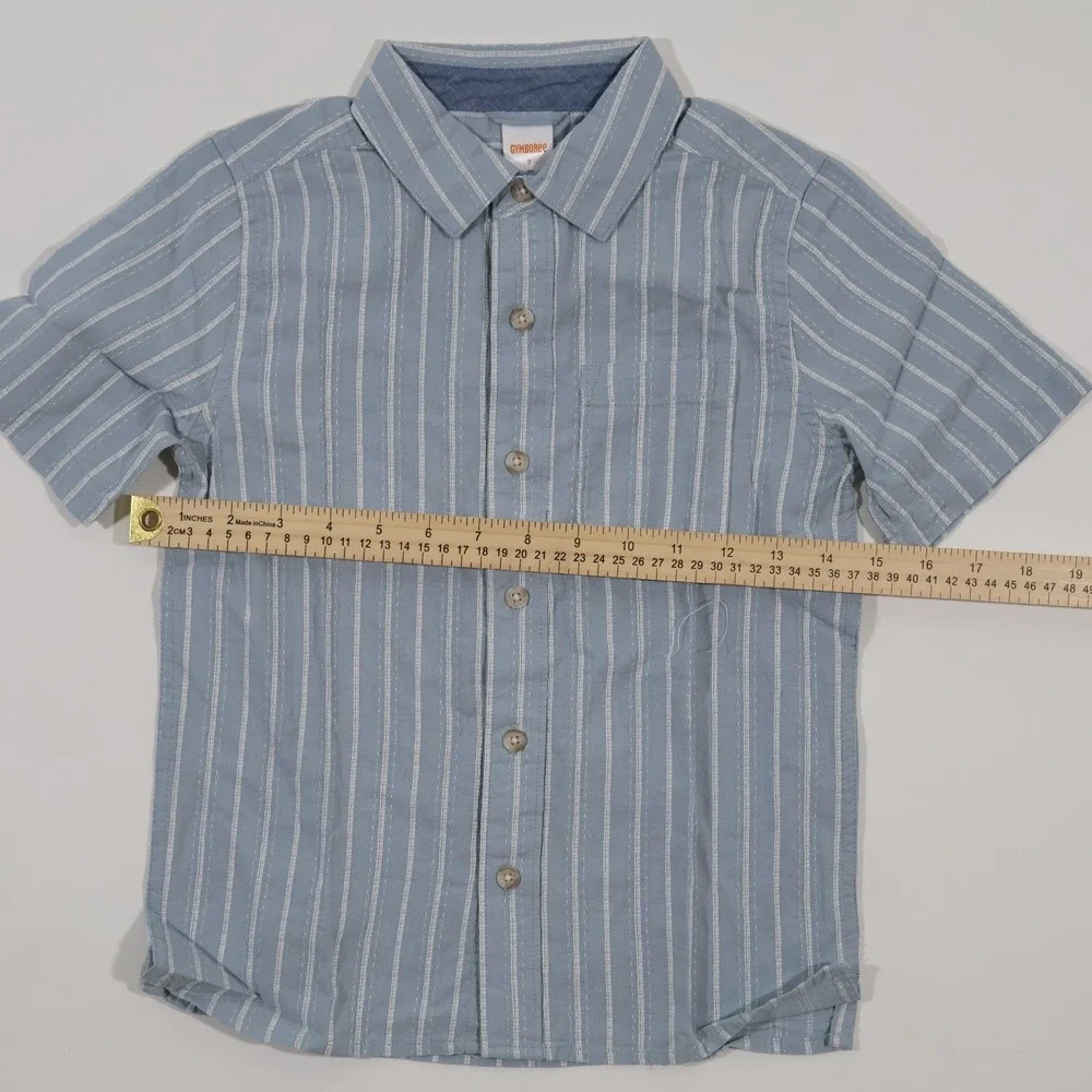 Gymboree Short Sleeve Button Down Shirt Blue White Striped Size 7 NEW